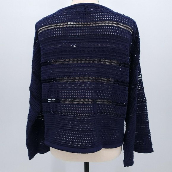 Ceny Women's Large Navy Pointelle Boat Neck Sweater - Picture 5 of 10